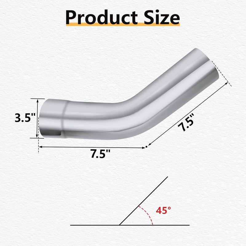 LCGP 45 Degree Exhaust Tube 3.5"OD Made of High Quality Mild Steel DIY Exhaust Pipe - Image 2